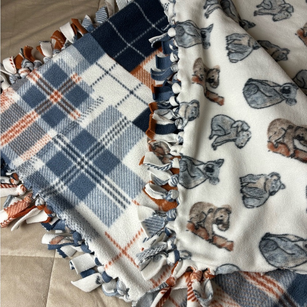 Cozy Animal Print and Plaid Fleece Throw Blanket